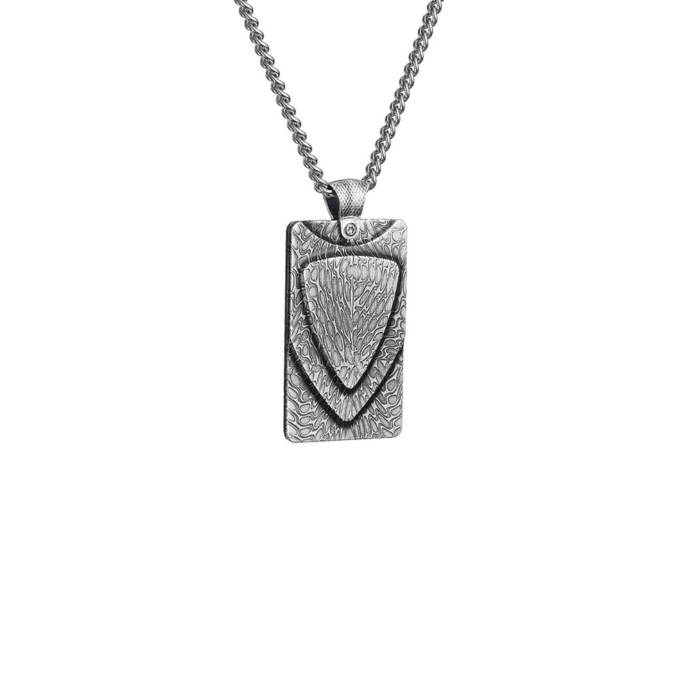 William Henry Pulse Damascus Steel Dog Tag 22 Necklace