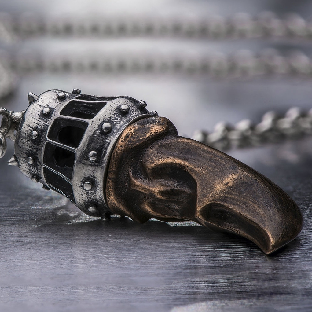 Silver Warrior King's Claw William Henry Bronze Necklace Side View 