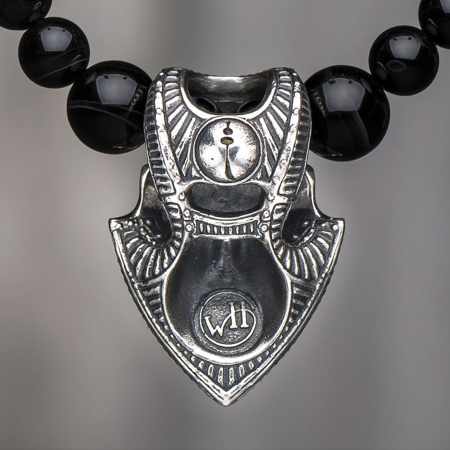Silver Warrior Shield & Sardonyx William Henry Beaded Necklace Rear View 