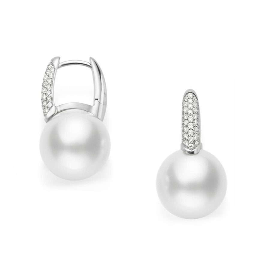 Mikimoto White South Sea Pearl & Diamond Drop Earrings