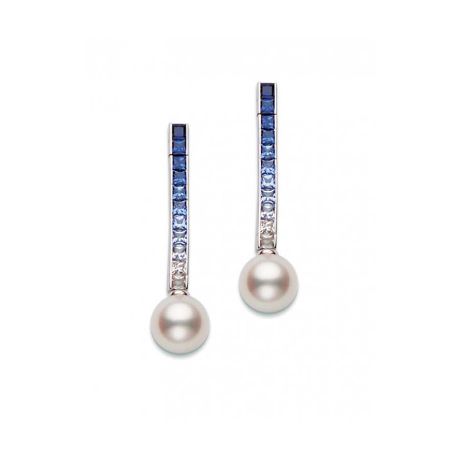 Mikimoto Pearl Blue Sapphire and Diamond Ocean Earrings 8mm