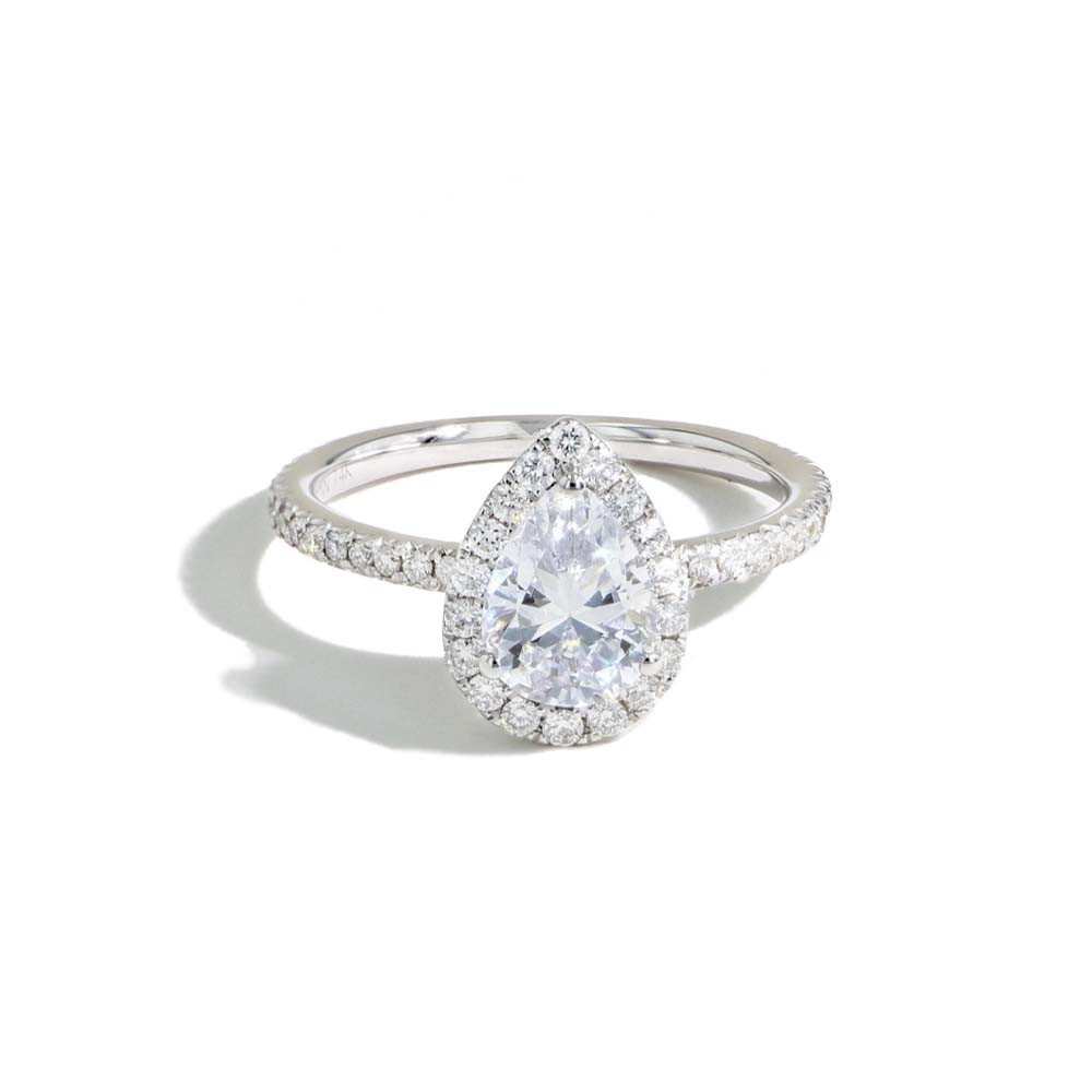 Halo Engagement Ring with Diamond Pavé Band front view