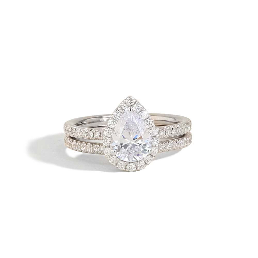 Halo Engagement Ring with Diamond Pavé Band stacked