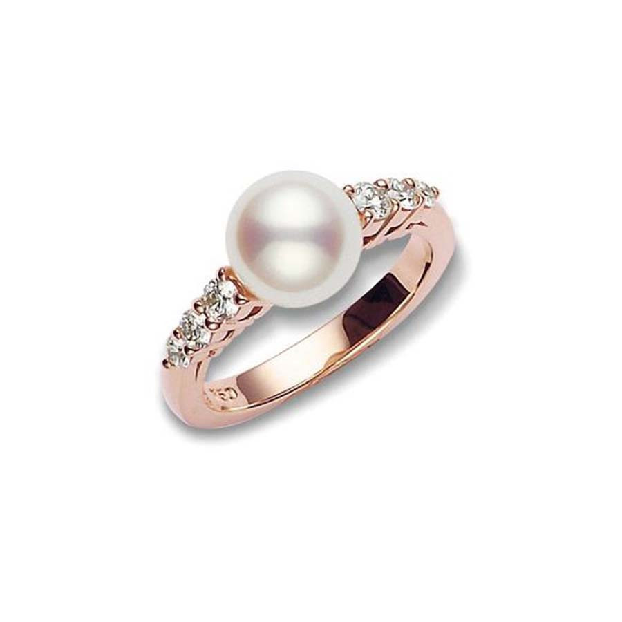 Mikimoto Rose Gold Size 6 Pearl Diamond Ring 