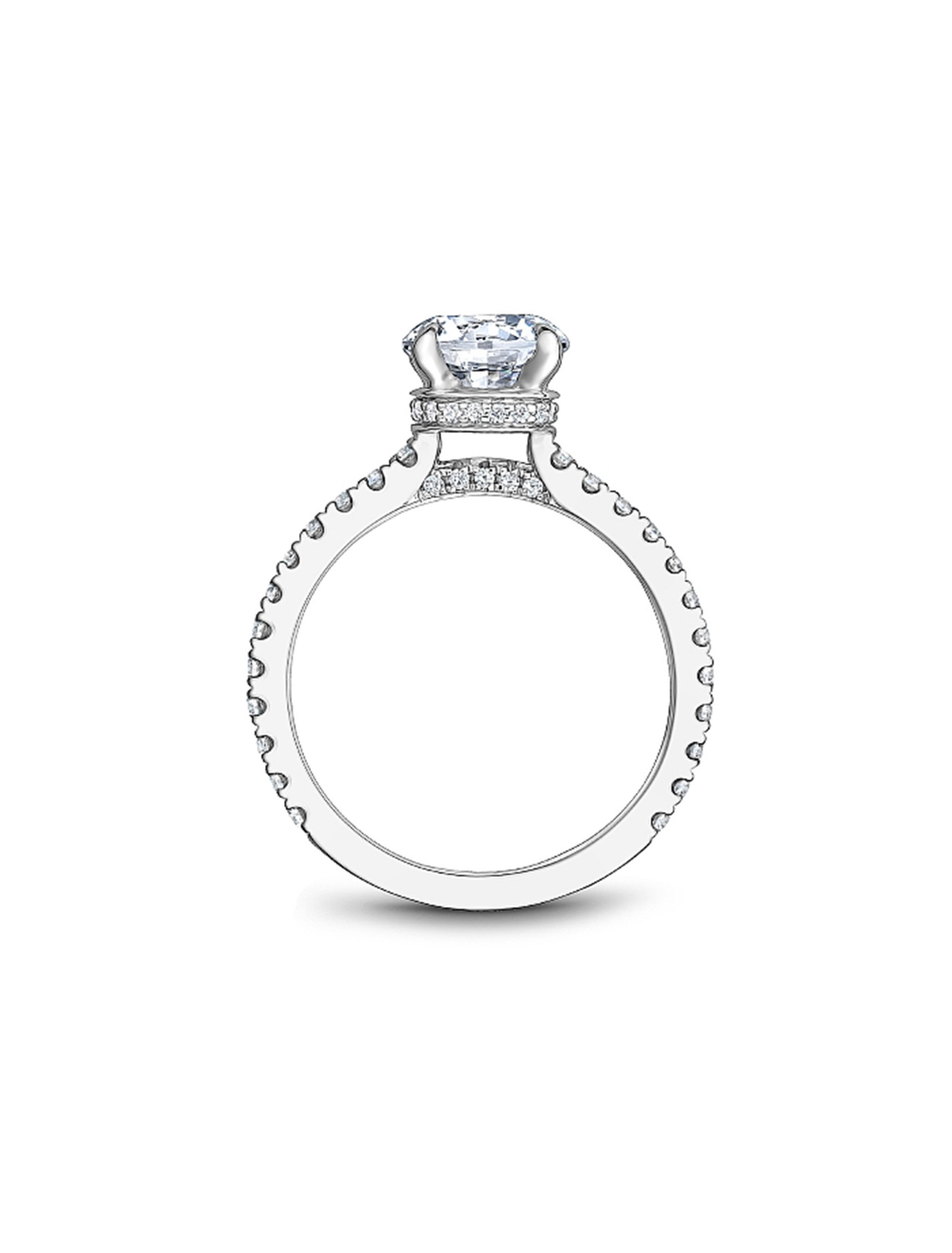 Noam Carver Round Pave Diamond Crown Engagement Ring Setting in 18K White Gold side view