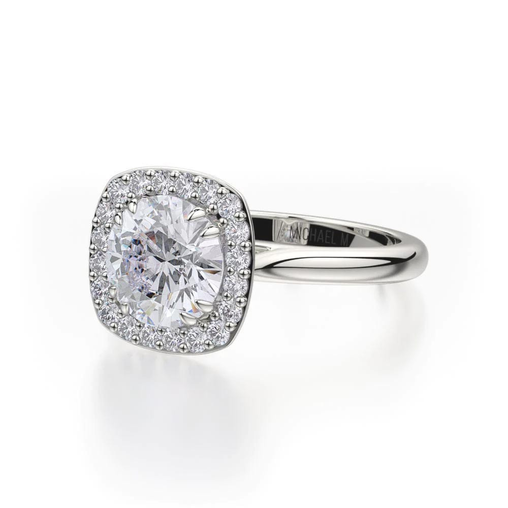 Michael M Round Square Halo Diamond Engagement Ring Setting Side