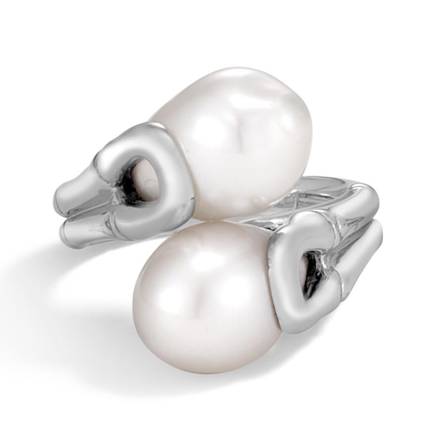 John Hardy Bamboo White Pearl Silver Bypass Ring Top View