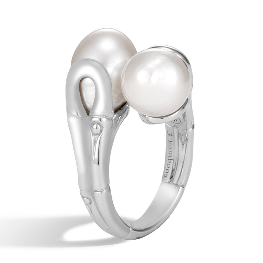 John Hardy Bamboo White Pearl Silver Bypass Ring 