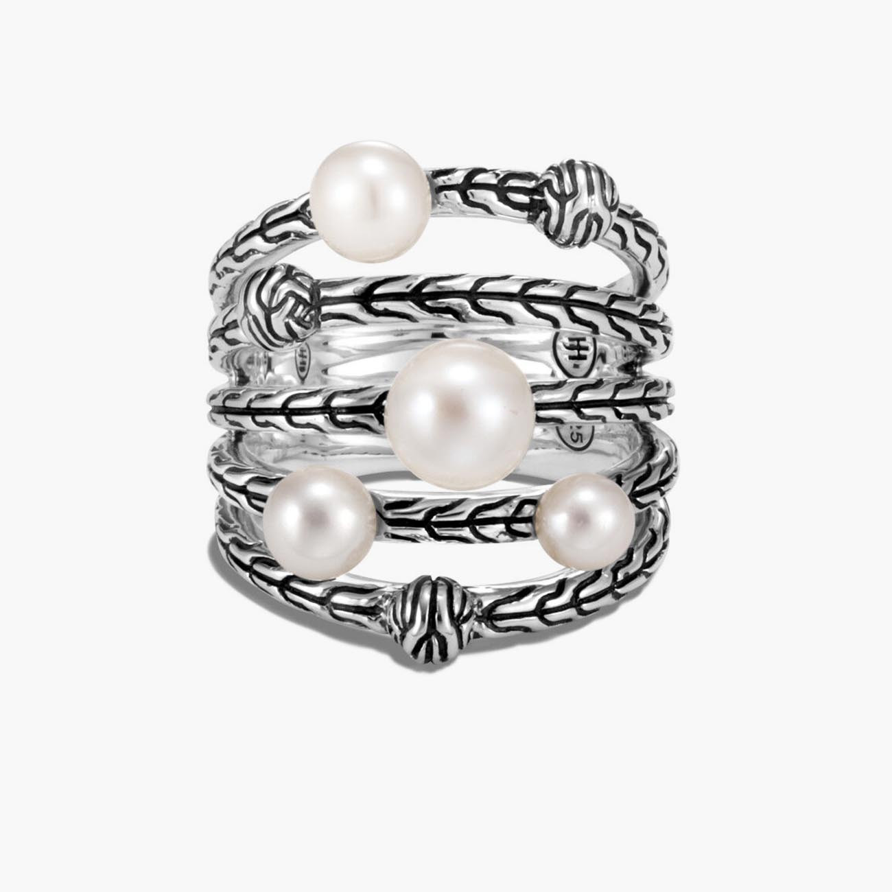 John Hardy Classic Chain Pearl Bead Multi Row Ring in Sterling Silver front view