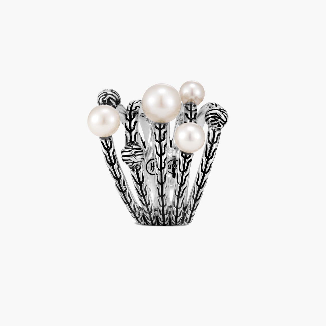 John Hardy Classic Chain Pearl Bead Multi Row Ring in Sterling Silver 