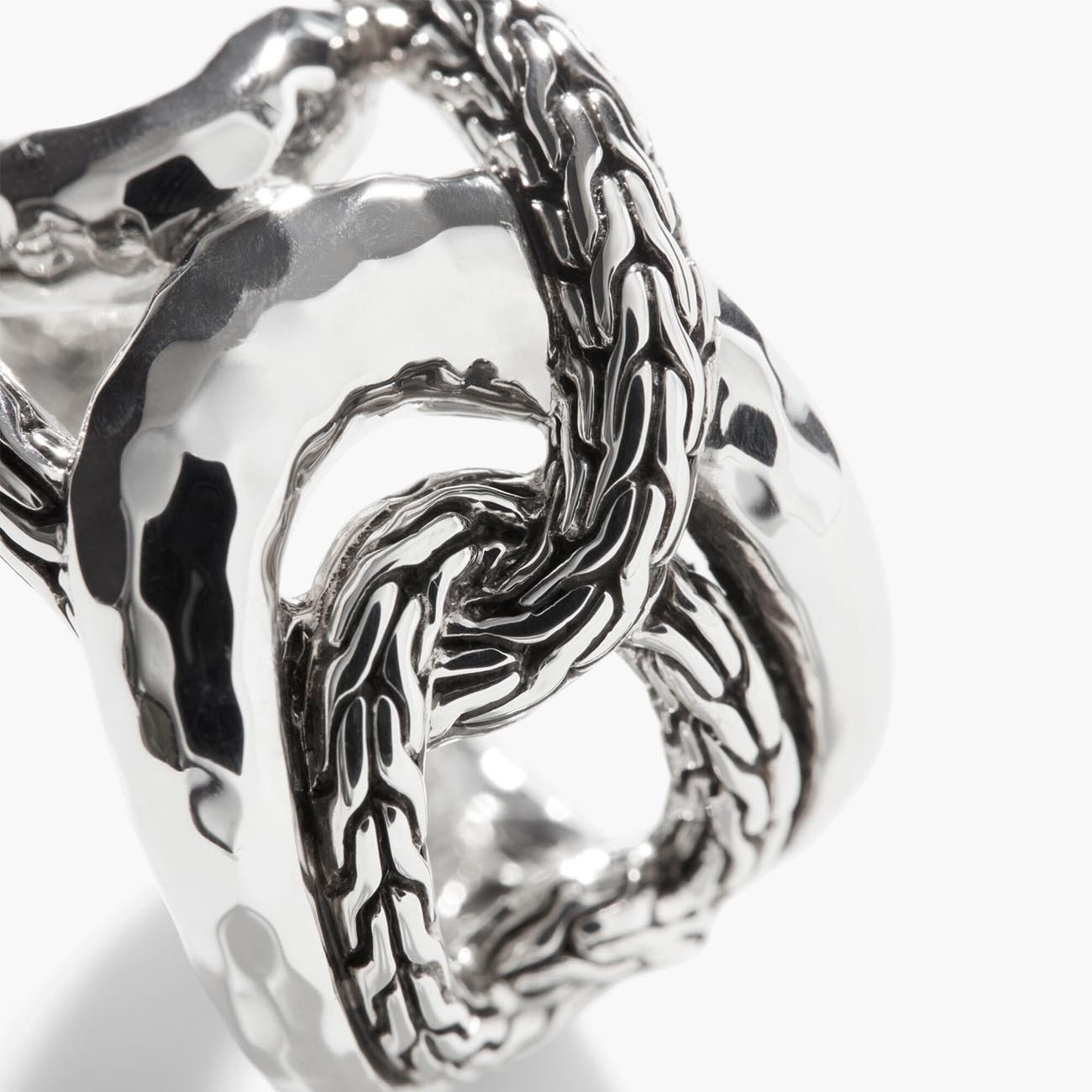 John Hardy Classic Chain Palu Sculpture Silver Ring Closeup