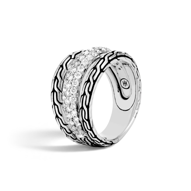 John Hardy Classic Chain Diamond Ring in Sterling Silver