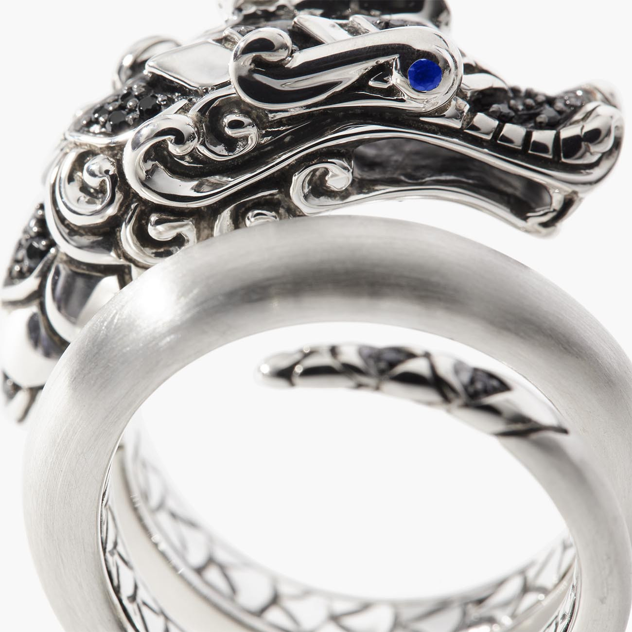 John Hardy Naga Legends Brushed Silver Dragon Coil Ring Closeup