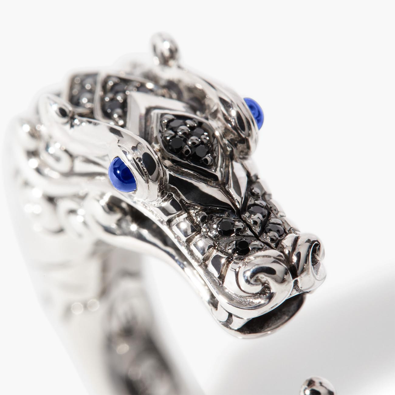 John Hardy Black Sapphire & Spinel Brushed Silver Legends Naga Ring View Close