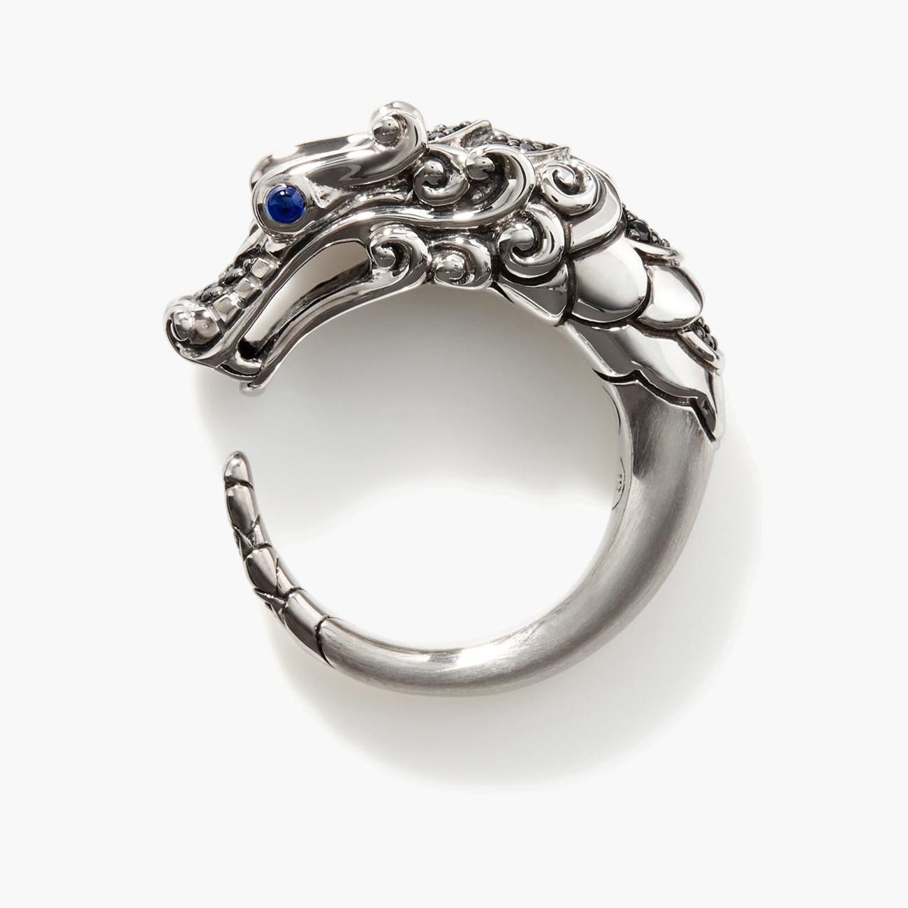 John Hardy Black Sapphire & Spinel Brushed Silver Legends Naga Ring Top View