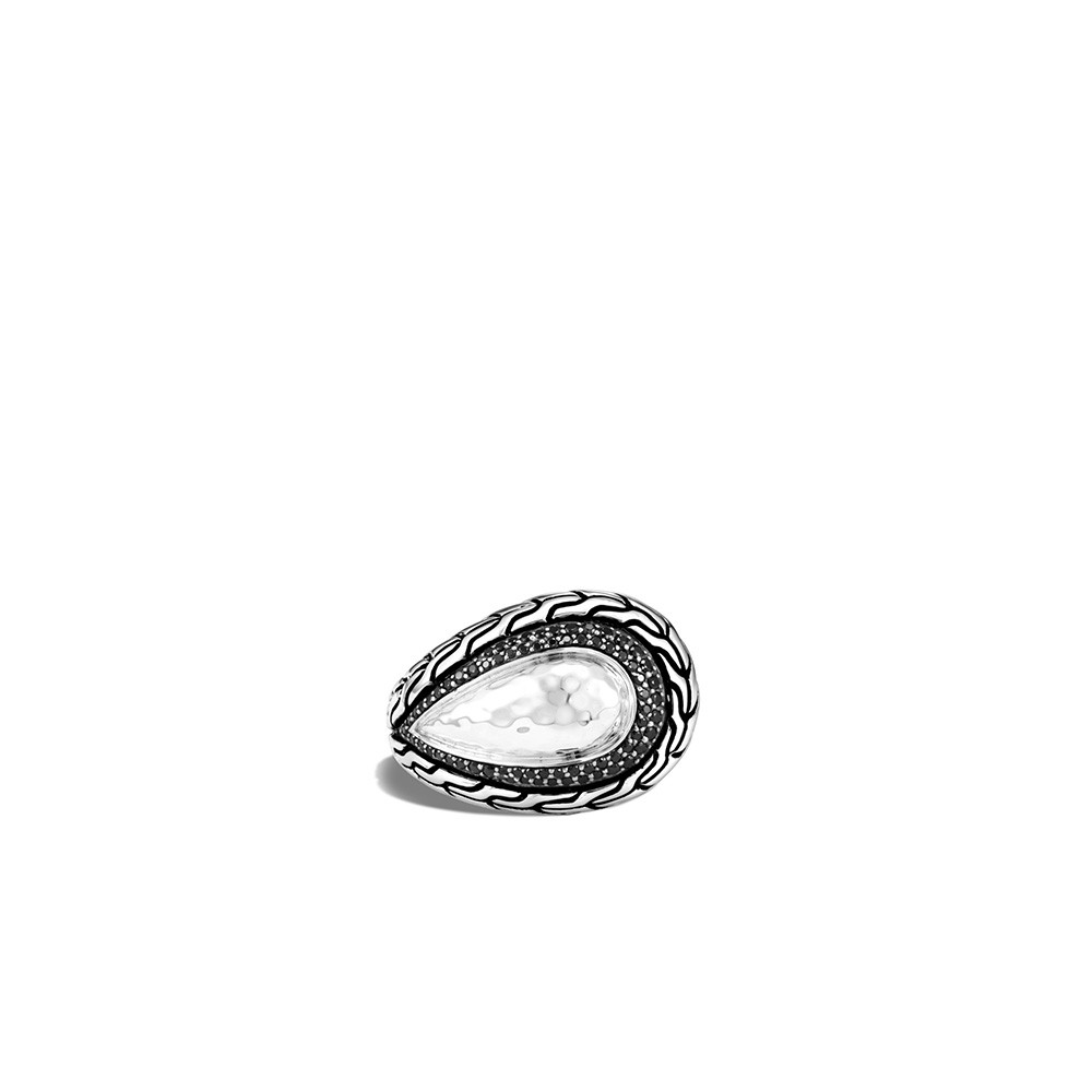 John Hardy Classic Chain Teardrop Ring with Black Gemstones