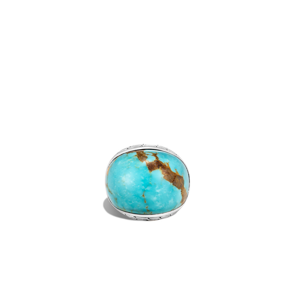 John Hardy Classic Chain Turquoise Dome Ring in Sterling Silver front view