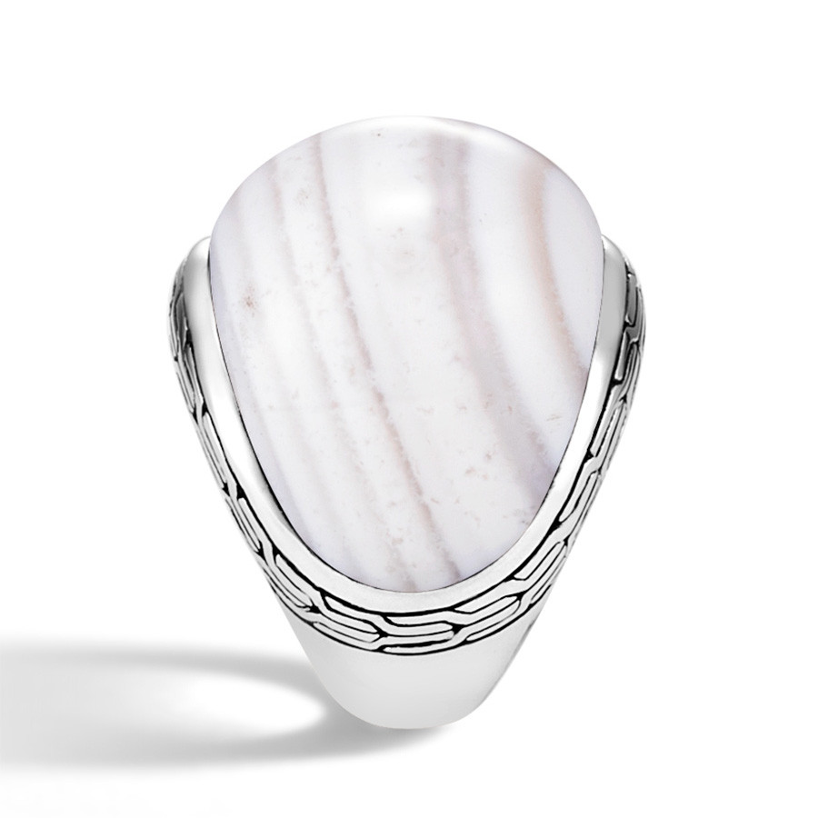 John Hardy Silver Classic Chain White Agate Dome Ring Edge View
