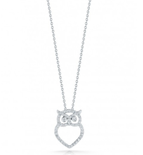 Roberto Coin Tiny Treasures Owl Pendant On 18" Chain Necklace 0.21ctw 
