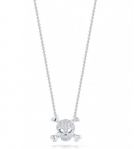 Roberto Coin Tiny Treasures Diamond Skull And Crossbones 18kt White Gold Necklace .20ctw 