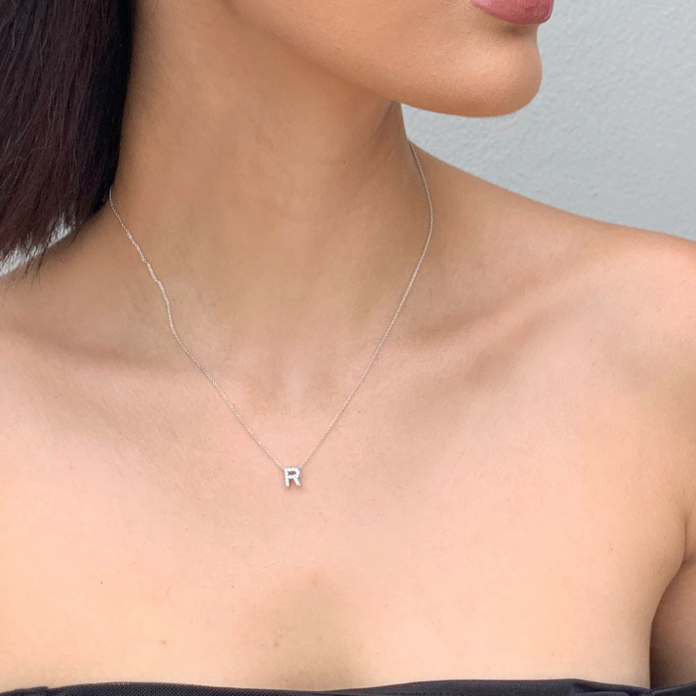 18kt Diamond 'm' Initial Necklace - 001634AYCHXM