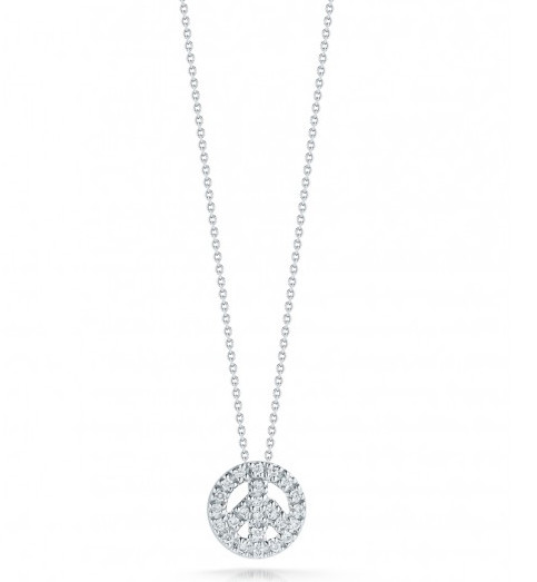 Roberto Coin Tiny Treasures Peace Sign 18kt White Gold & Diamond Necklace .11ctw