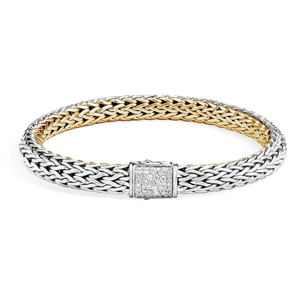 John Hardy Classic Chain Two Tone Bracelet with Diamonds (7.5mm) front image silver