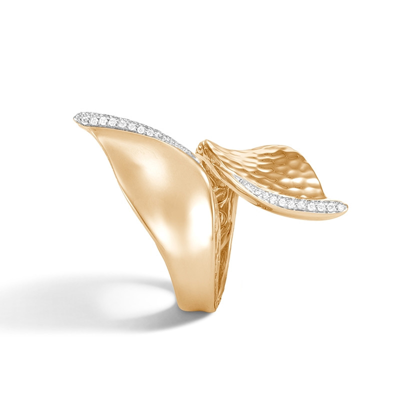 John Hardy Classic Chain Diamond Bypass Ring in Yellow Gold side view 
