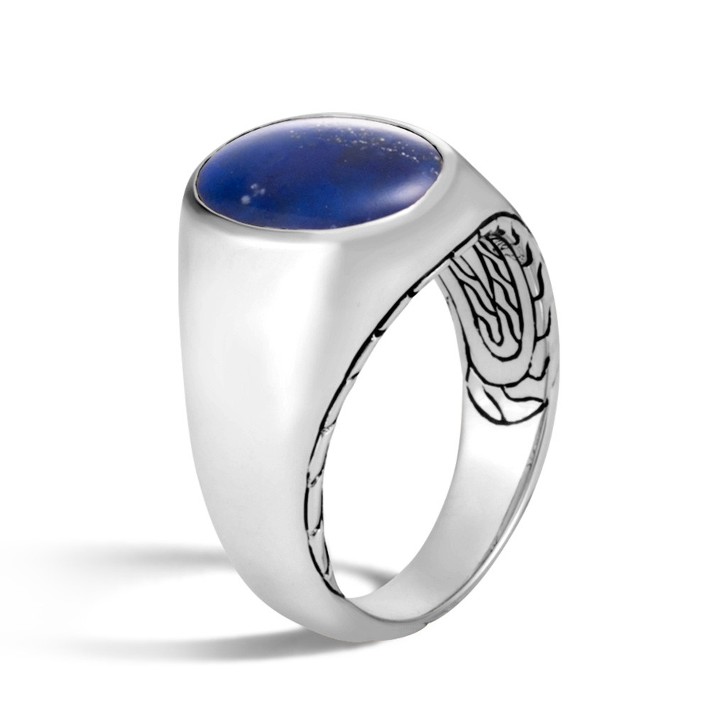 John Hardy Classic Chain Silver Oval Lapis Signet Ring