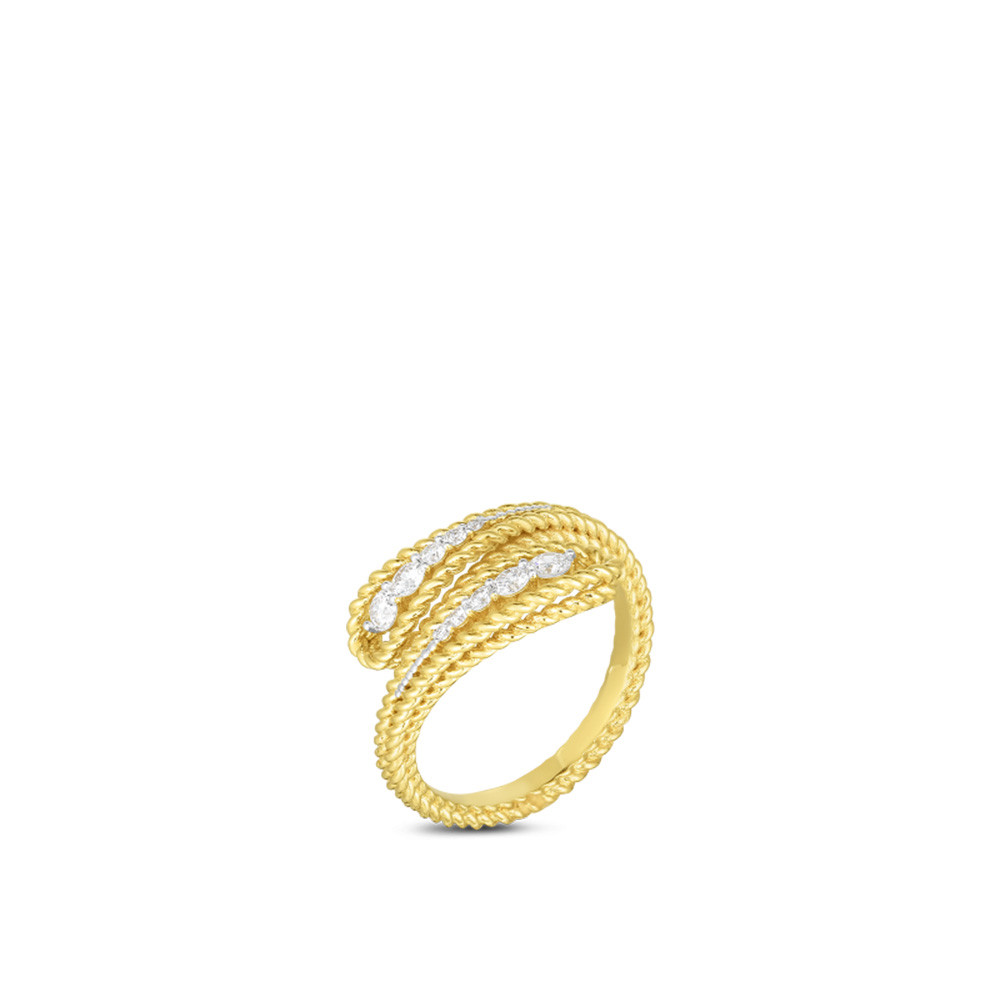 Roberto Coin Byzantine Barocco Diamond Bypass Ring in 18K Gold standing view