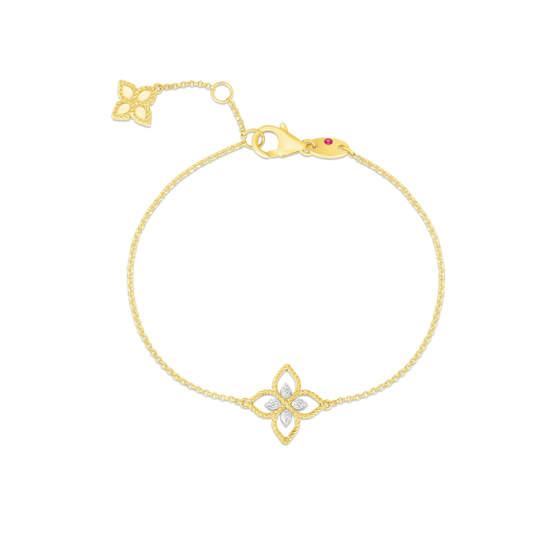 Roberto Coin Open Princess Flower Diamond Bracelet in 18K Yellow Gold