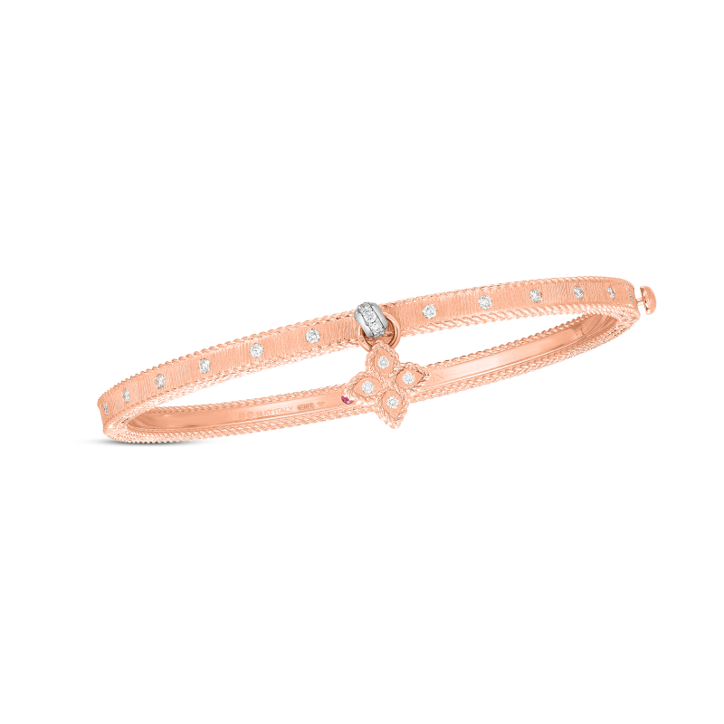 Roberto Coin Symphony Princess Flower Bangle with Diamonds in Rose Gold