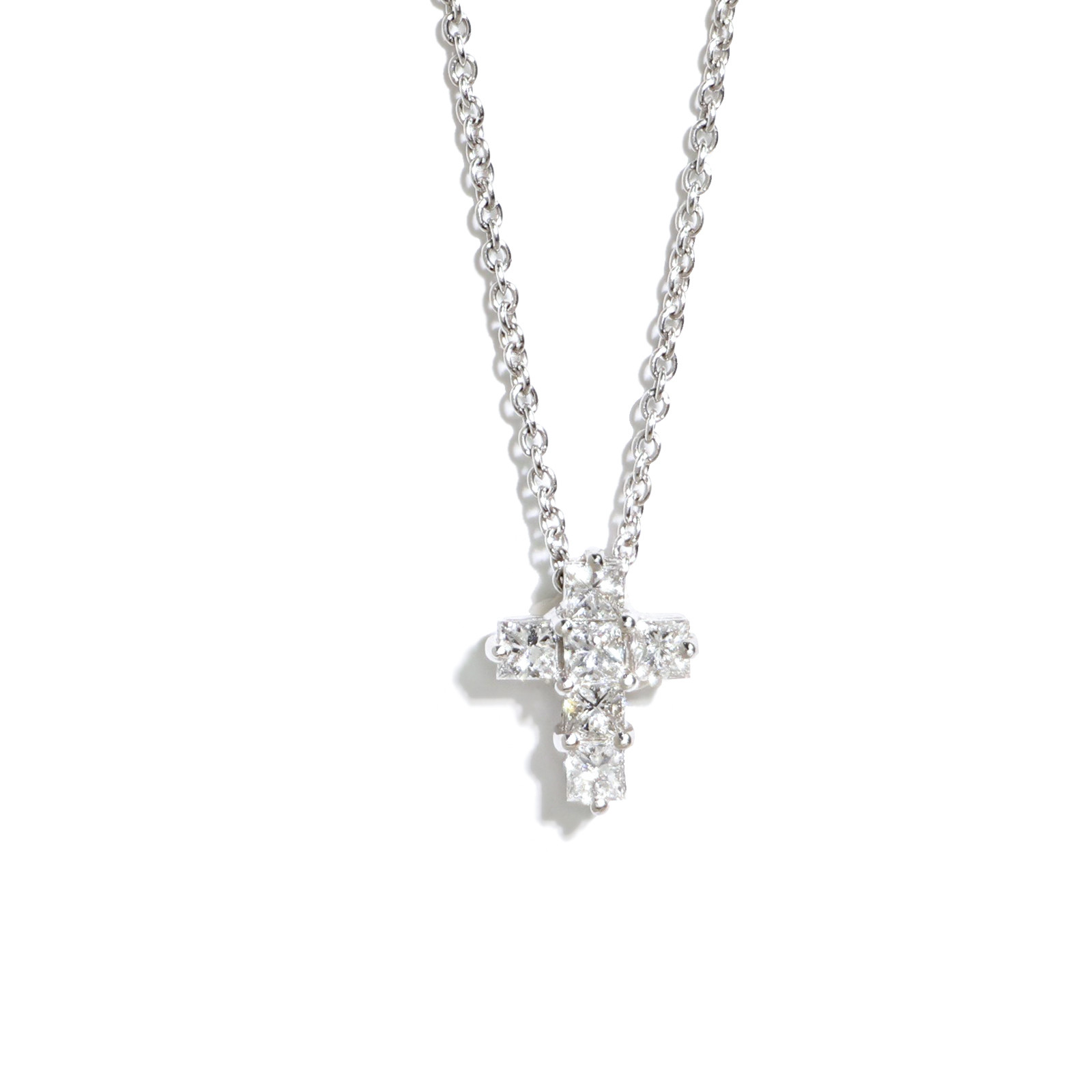 Roberto Coin Tiny Treasures Princess Cut Diamond Cross Necklace