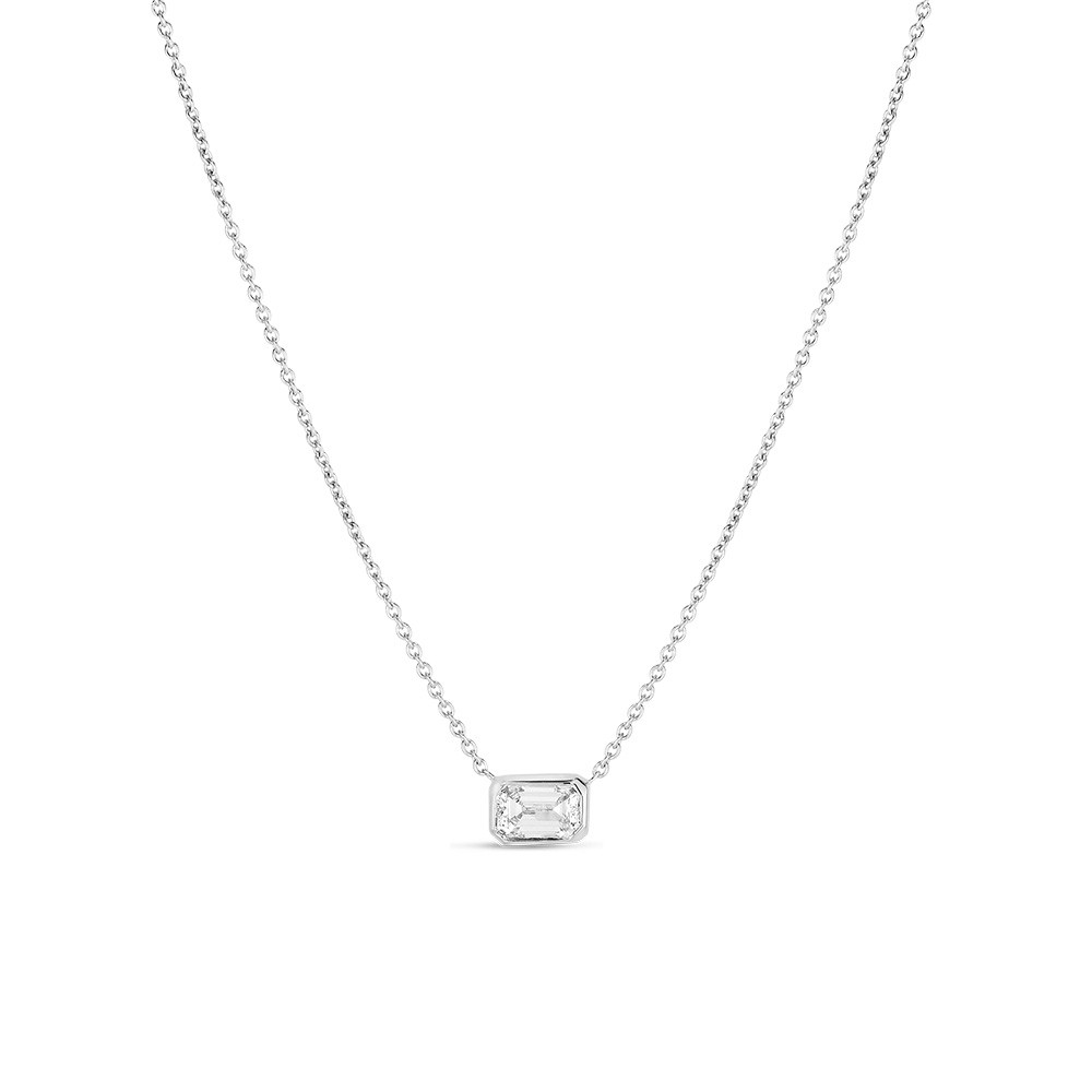 Emerald-Cut Aquamarine Solitaire Pendant with Diamond – MSBLUE Jewelry