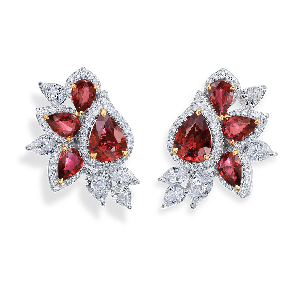 Fancy Ruby Earrings with Pear Shape Diamonds