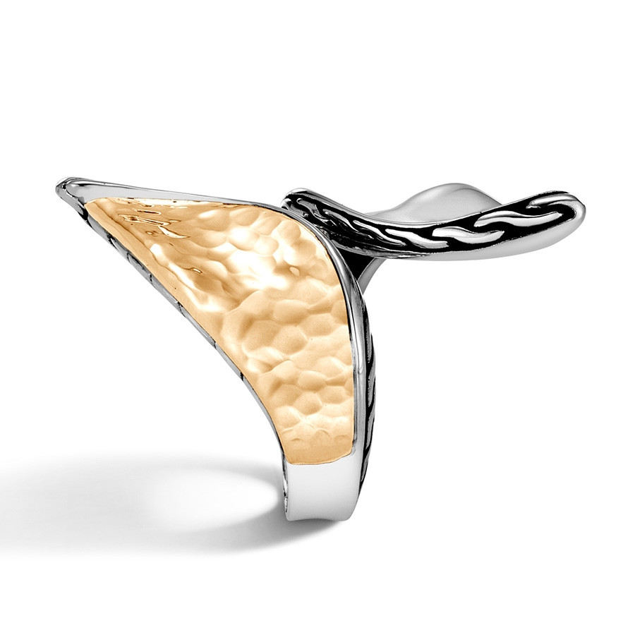 John Hardy Hammered Classic Chain Gold & Silver Wave Bypass Ring Edge View