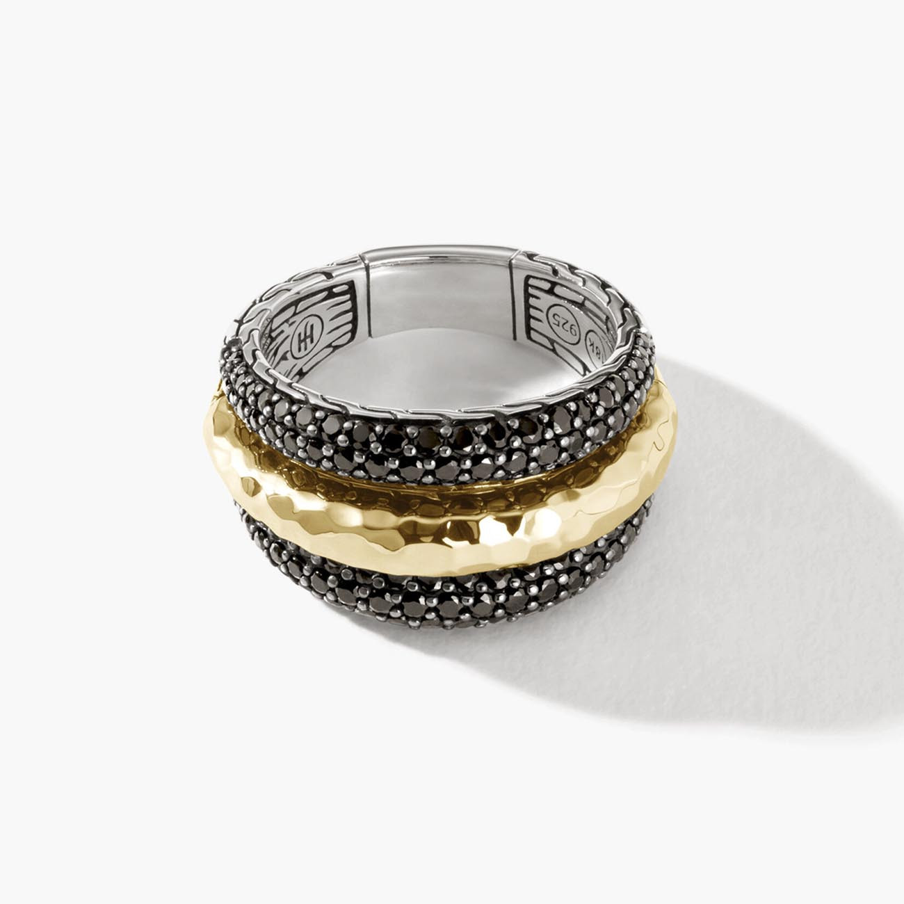 John Hardy Classic Chain Hammered 18k Gold and Silver Layered Ring Front