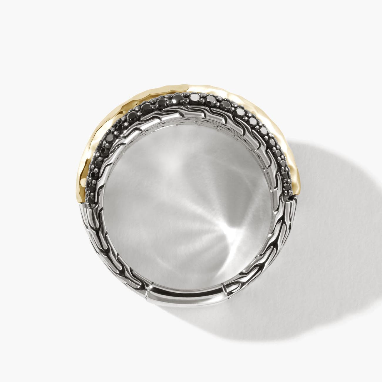 John Hardy Classic Chain Hammered 18k Gold and Silver Layered Ring Profile