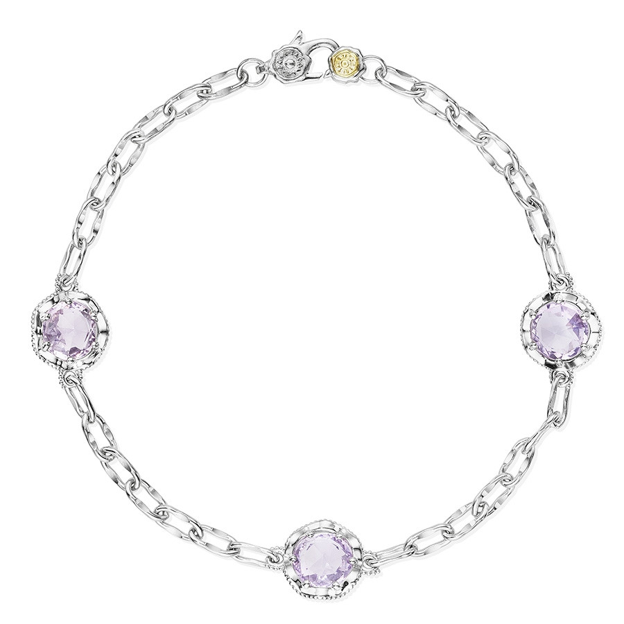 Tacori Silver Petite Rose Amethyst Lilac Blossoms Station Bracelet 