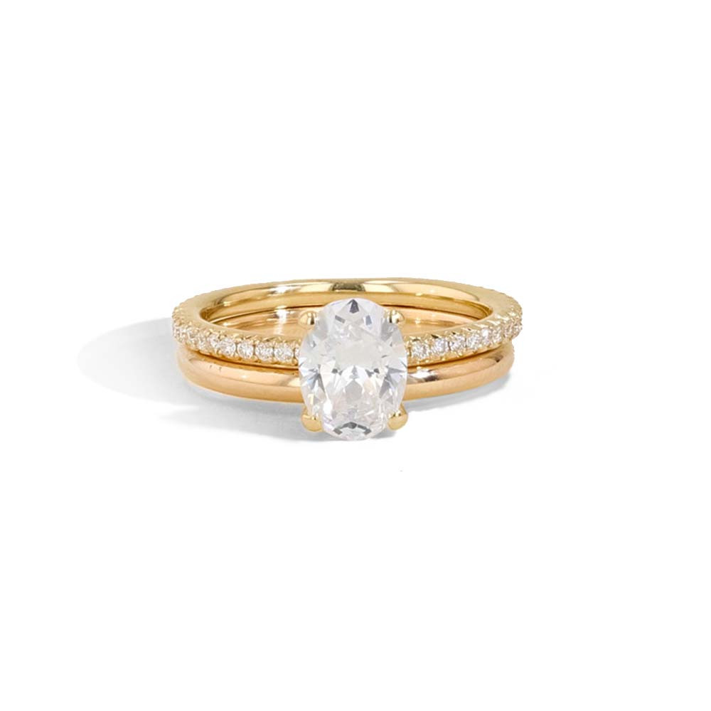 Solitaire Pavé Diamond Engagement Ring Set stacked