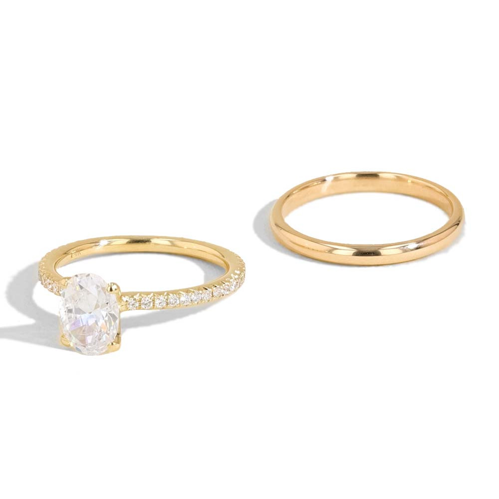 Solitaire Pavé Diamond Engagement Ring Set side by side