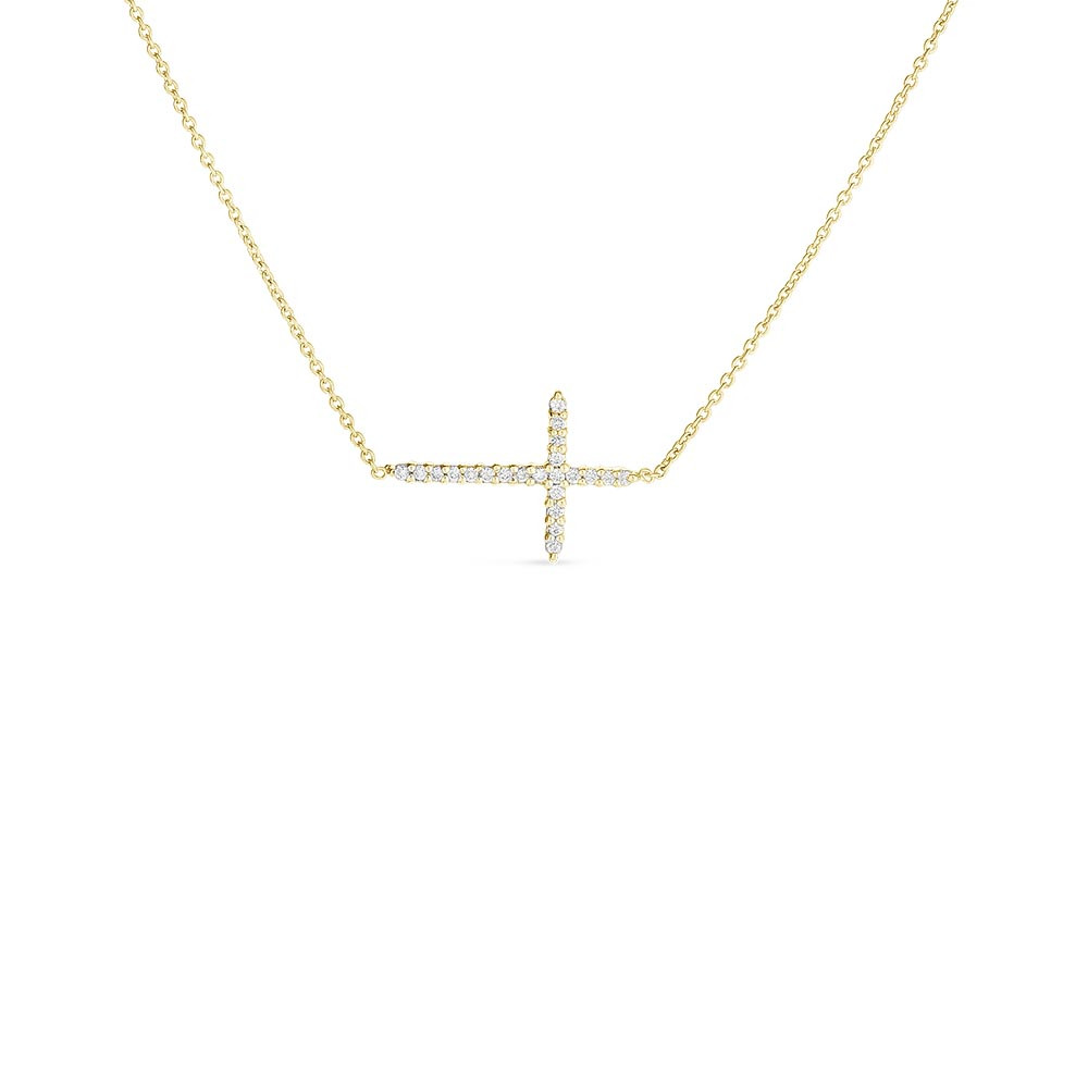 Roberto Coin Yellow Gold Diamond Sideways Cross Pendant with Chain Necklace
