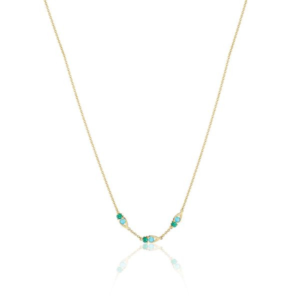 Tacori Petite Gemstone Turquoise and Green Onyx Station Necklace in Yellow Gold