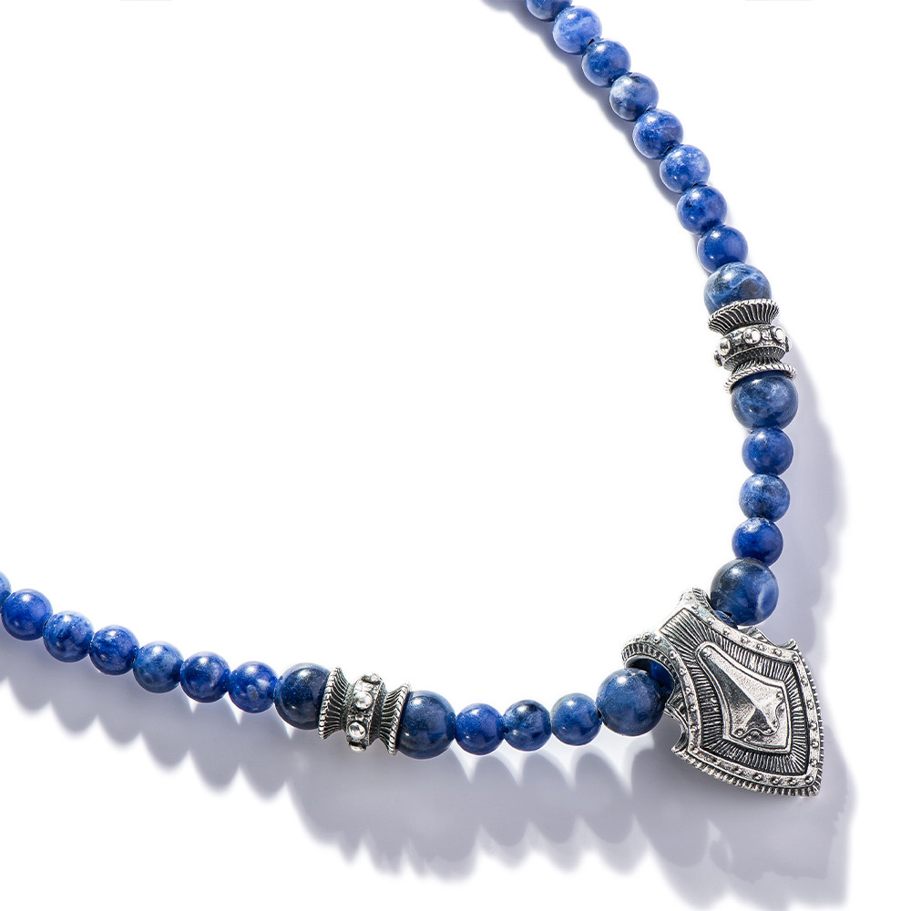Silver Warrior Shield & Sodalite Beaded William Henry Necklace 