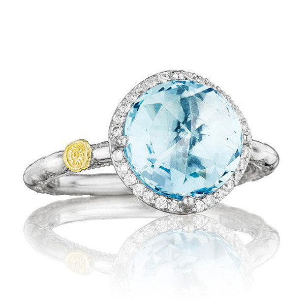 Tacori 18K925 Diamond Halo Ring with Blue Topaz 