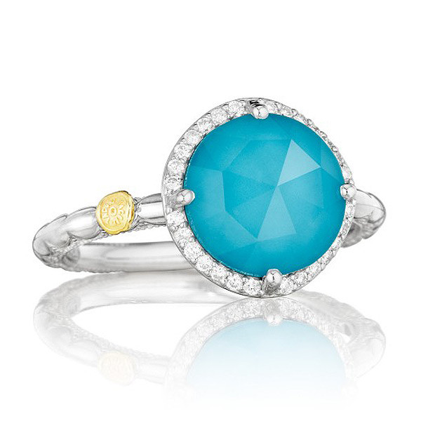 Tacori 18K925 Diamond Halo Ring with Crystal Quartz Layer & Neolite Turquoise
