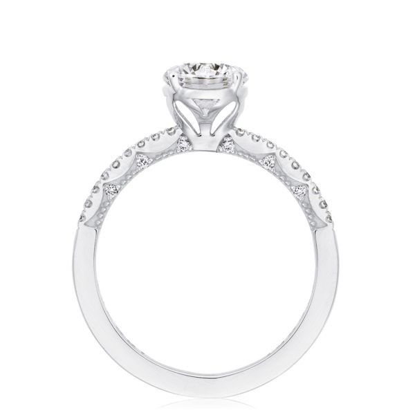 Tacori Coastal Crescent Round Pavé Diamond Engagement Ring Setting in 18K Gold side view