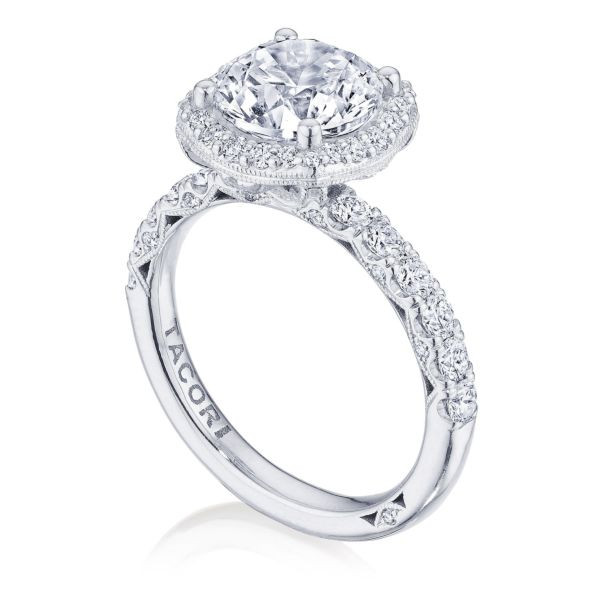 Tacori Petite Crescent Cushion Bloom Diamond Ring Setting in 18K Gold angle view