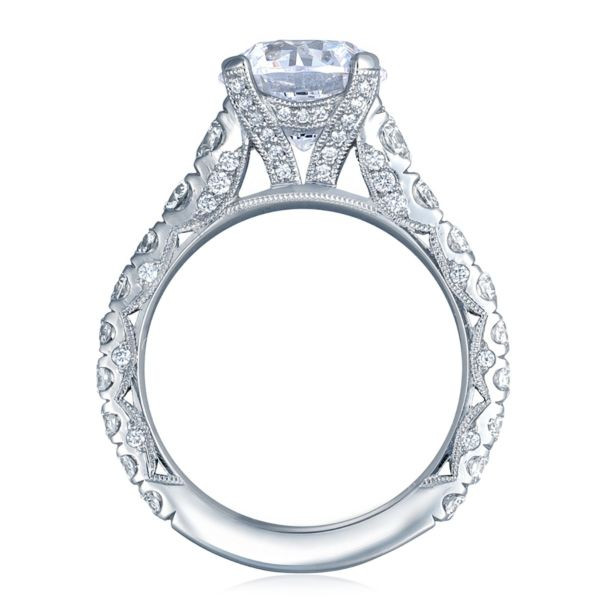 Tacori RoyalT Platinum Round Diamond Pavé Engagement Ring Setting side view