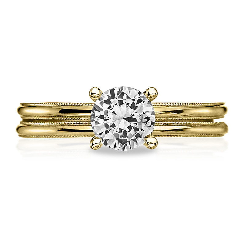 Tacori 40-15RD5 Milgrain Solitaire Yellow Gold Engagement Sculpted Crescent Setting with Band